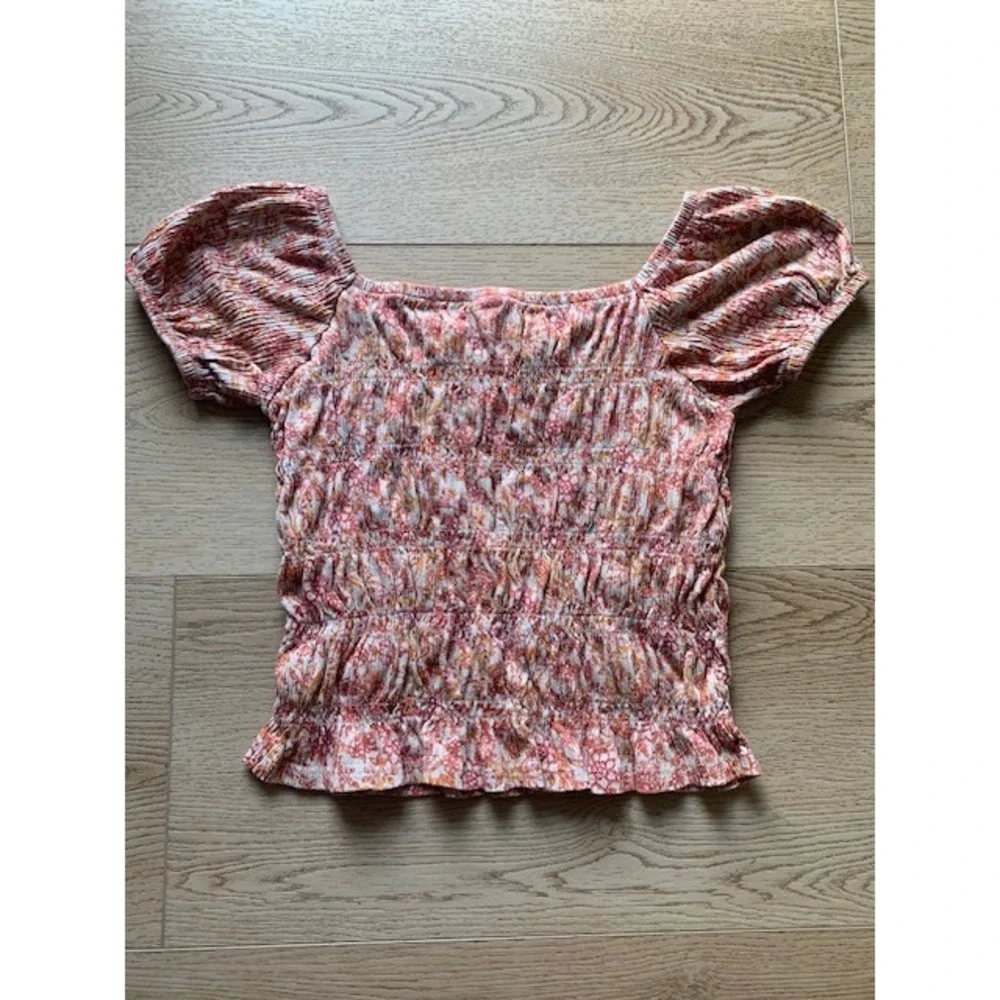 Old Navy Girls Orange Pink‎ Floral Smocked Puff Sleeve Top Size L 10-12 Paisley